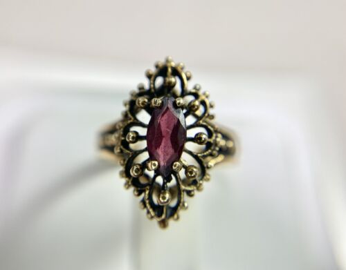 Vintage Art Deco 10k Rose Gold Marquise Shape Rhodolite Garnet Solitaire Ring