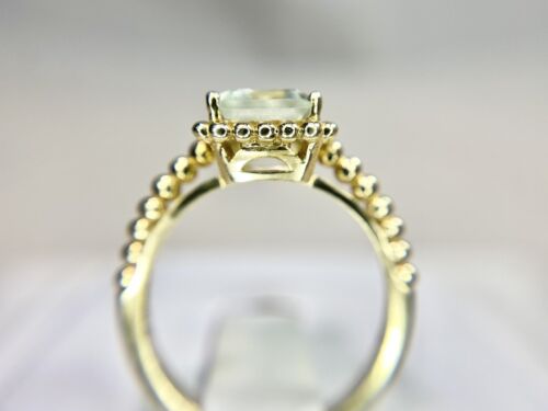 10k Yellow Gold Designer Signed Emerald Cut Light Blue Aquamarine Ring