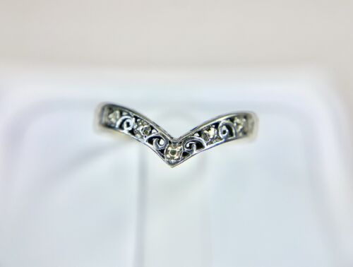 Vintage 10k White Gold Designer Signed Filigree Curved Wedding Band Stack Ring