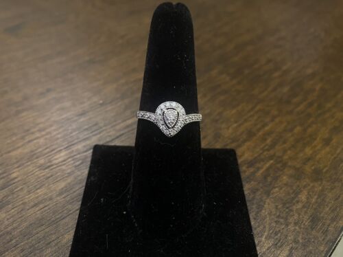 Vintage 10k White Gold Natural Round Diamond Pear Shape Halo Engagement Ring