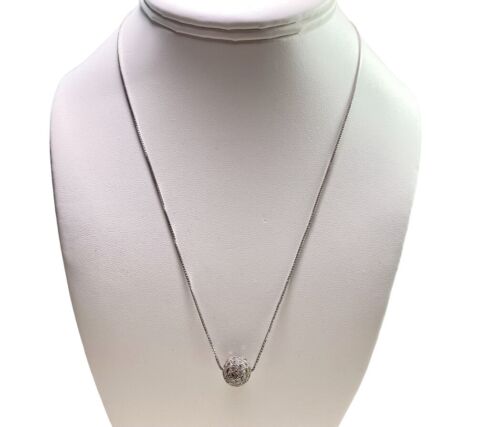 Vintage 14k White Gold Natural Round Diamond Ball Pendant Necklace 