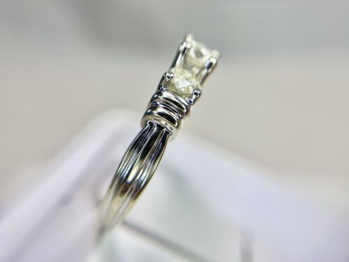 14k White Gold Natural Round Brilliant Diamond Three Stone Engagement Ring