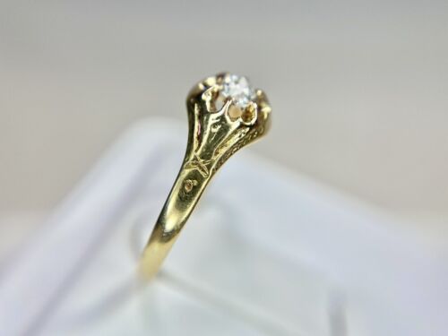 Art Deco 14k Yellow Gold Natural Old European Diamond Small Solitaire Ring