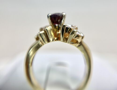 Vintage 14k Yellow Gold Natural Marquise Diamond Oval Garnet Statement Ring