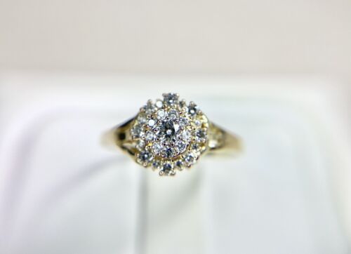 Vintage 14k Yellow Gold Handcrafted Round Natural Diamond Cluster Ring