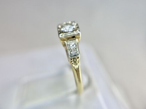 Art Deco 14k Yellow Gold Old European Natural Diamond Engagement Ring 1/3 ct