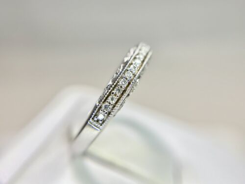 Vintage 14k White Gold Designer Natural Round Diamond Filigree Wedding Band Ring