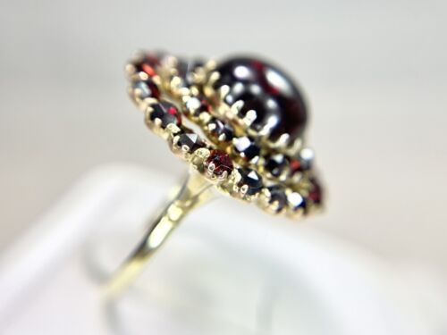 Vintage 14k Yellow Gold Natural Oval Round Garnet German Big Cocktail Ring