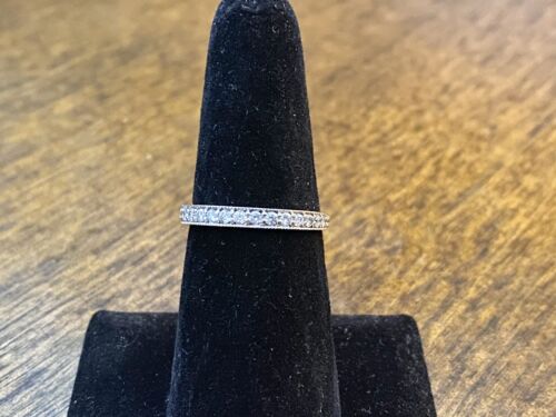 Vintage 14k White Gold Natural Round Brilliant Diamond Wedding Band Ring