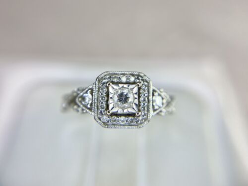 10k White Gold Designer Natural Round Brilliant Diamond Halo Engagement Ring 