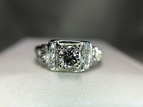 Vintage Art Deco 18k White Gold Round Single Cut Diamond Engagement Ring 3/4 ct