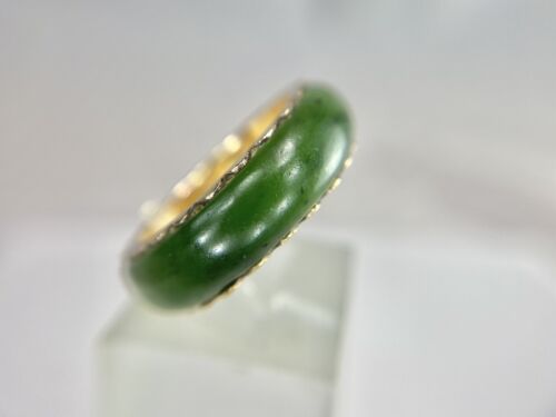 Vintage 14k Yellow Gold Dark Green Jade Channel Set Eternity Band Ring