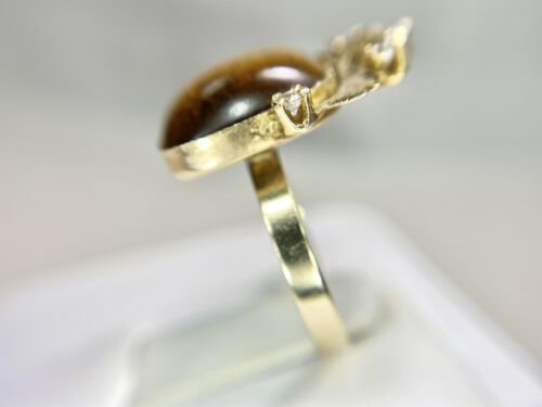 Vintage 10k Yellow Gold Tiger Eye Bezel Set Ribbon Cocktail Ring