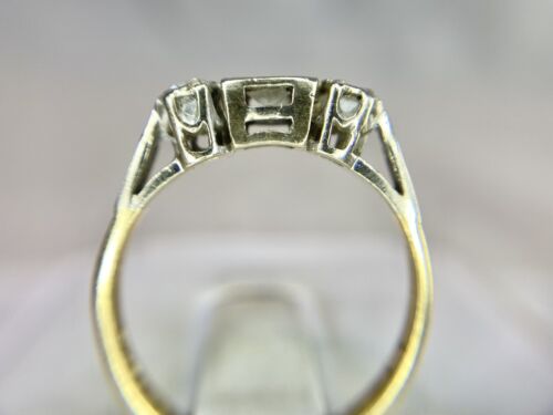 Art Deco 18k Yellow Gold Platinum Old European Diamond 3 Stone Engagement Ring