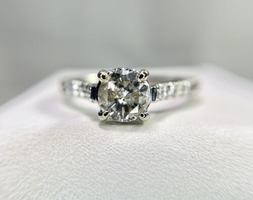 Vintage 14k White Gold Natural Round Brilliant Diamond Engagement Ring