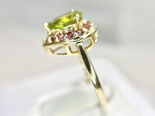 Vintage 14k Yellow Gold Pear Shape Green Peridot Pink Tourmaline Ring