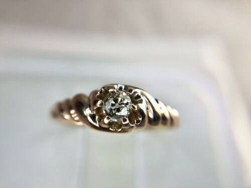 Victorian 14k Rose Gold Old European Natural Diamond Buttercup Engagement Ring