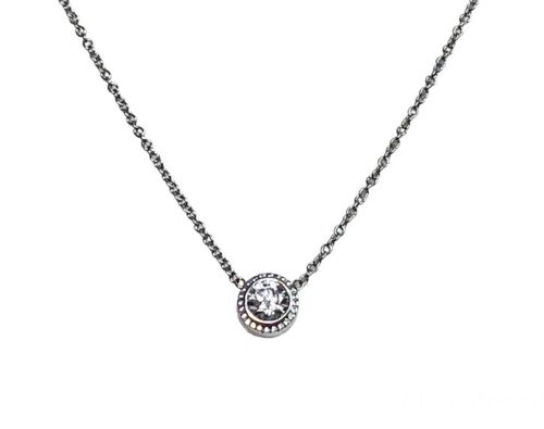 14k White Gold Natural Round Brilliant Diamond Bezel Set Pendant Necklace