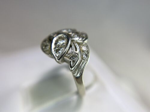 Vintage Antique 14k White Gold Round Diamond Small Cocktail Ring 1/3 ct