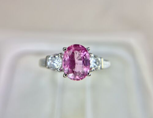 18k White Gold Le Vian Designer Natural Oval Pink Sapphire Round Diamond Ring