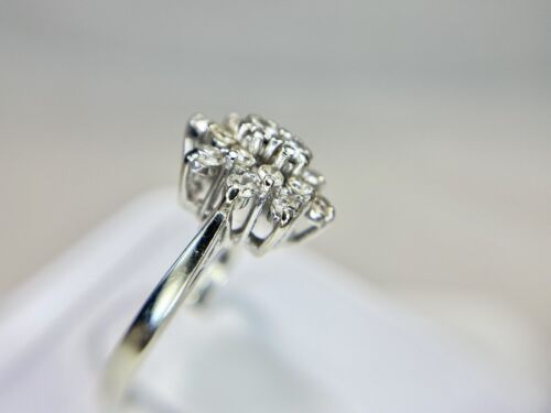 Vintage 14k White Gold Natural Round Single Cut Diamond Cluster Cocktail Ring