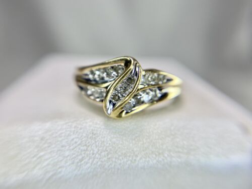 Vintage 10k Yellow Gold Round Single Cut Natural Diamond By-Pass Cocktail Ring