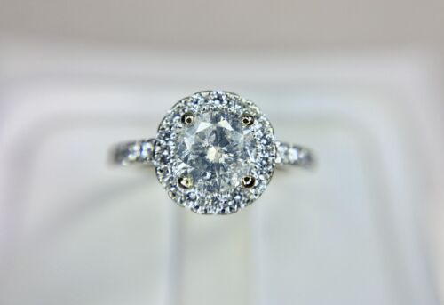 14k White Gold Natural Round Brilliant Diamond Halo Engagement Ring