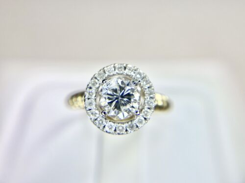 Vintage 14k Yellow Gold Natural Round Brilliant Diamond Halo Engagement Ring