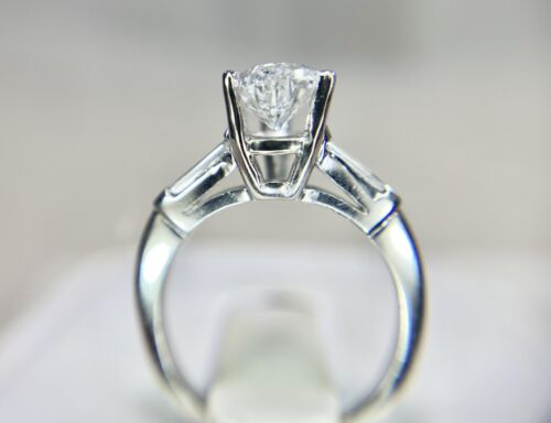 Art Deco Platinum Natural Pear Shape Baguette Cut Diamond Engagement Ring