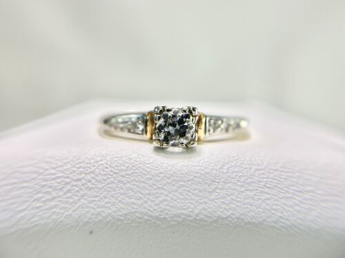 Art Deco 14k Yellow Gold Natural Round Diamond Classic Engagement Ring