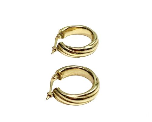 14k Yellow Gold Designer Carla Signed Lite Weight Thick Hoop Earrings