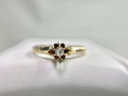 Victorian 14k Yellow Gold Natural Old European Diamond Small Engagement Ring