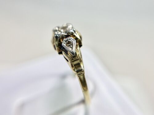 Vintage Art Deco 14k Yellow Gold Old European Diamond Small Engagement Ring