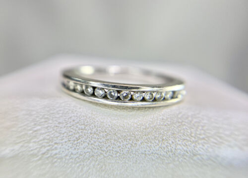 14k White Gold Natural Round Brilliant Diamond Channel Set Wedding Band Ring 