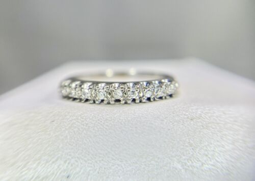 Art Deco 14k White Gold Natural Round Single Cut Diamond Wedding Band Ring