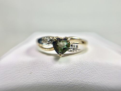 Vintage 10k Yellow Gold Heart Shape Mystic Topaz Round Single Cut Diamond Ring