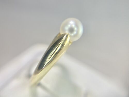 Vintage Designer 14k Yellow Gold Round White Cultured Pearl Solitaire Ring