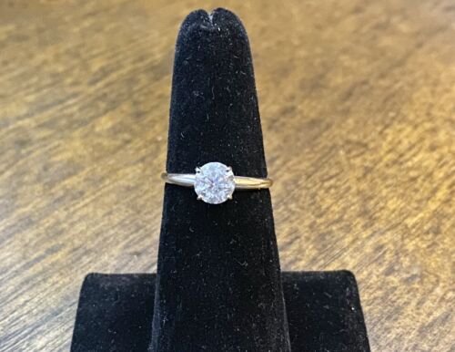 Vintage 14k White Gold Natural Round Brilliant Diamond Solitaire Engagement Ring