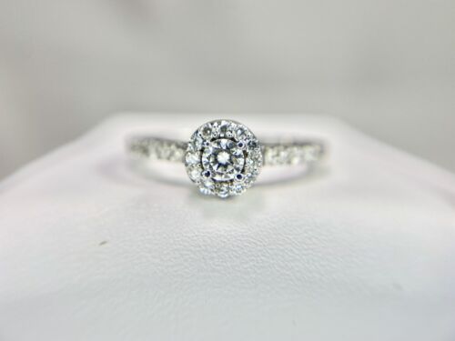 10k White Gold Natural Round Brilliant Diamond Small Halo Engagement Ring 1/2 ct