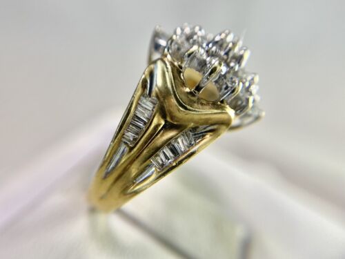 Vintage Retro 10k Yellow Gold Natural Round Baguette Cut Diamond Cocktail Ring