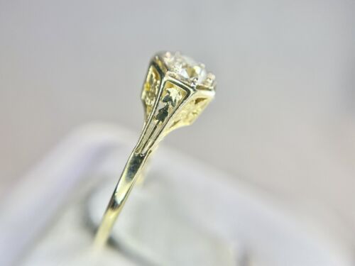 Vintage Art Deco 14k Yellow Gold Round Diamond Filigree Engagement Ring 1/2 ct