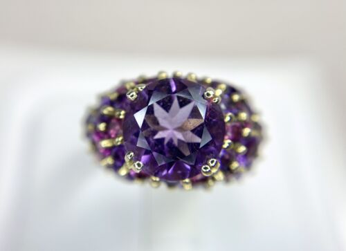 Vintage 10k Yellow Gold Round Natural Amethyst Big Statement Cocktail Ring