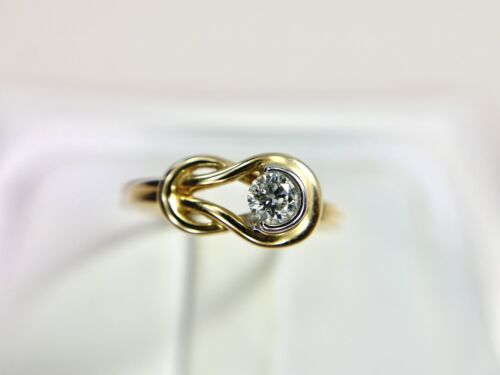 Vintage 14k Yellow Gold Designer Natural Round Diamond Knot Bezel Ring