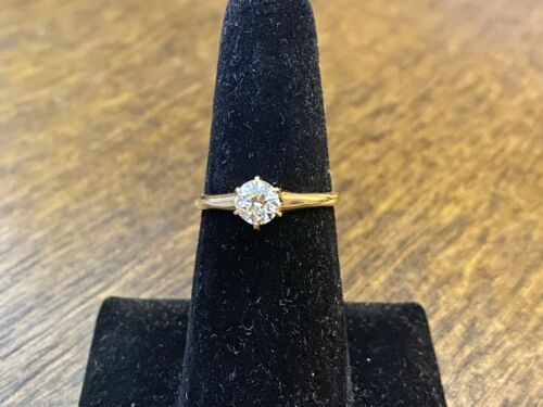 Art Deco 14k Yellow Gold Natural Old European Diamond Solitaire Engagement Ring