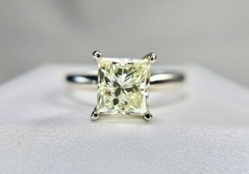 Estate 14k White Gold Princess Cut Natural Diamond Solitaire Big Engagement Ring