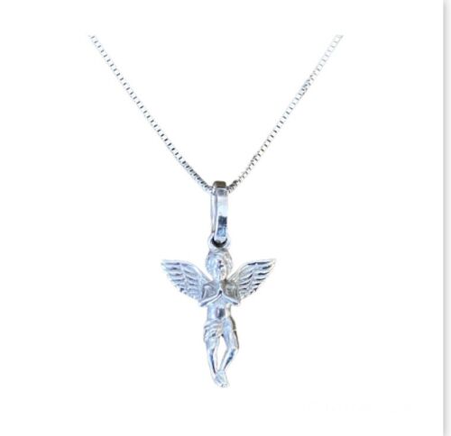 14k White Gold Designer Signed Baby Angel Wings Cherub Pendant 