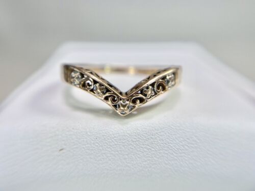 Vintage 10k Rose Gold Designer Signed Filigree Curved Wedding Band Stack Ring