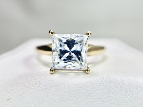 10k Yellow Gold Swarovski Zirconia Princess Cut Solitaire Engagement Ring