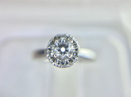 14k White Gold Zales Designer Round Brilliant Diamond Halo Engagement Ring 