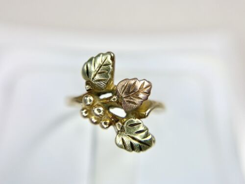 Vintage 10k Yellow Black Hills Gold Designer Grape Leaf Small Cocktail Ring